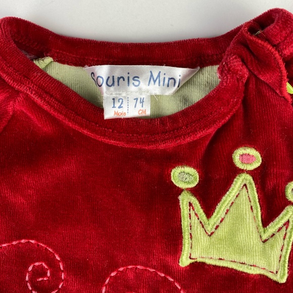 Souris Mini French Christmas One Piece Velour Footie Size 12 Months - Picture 10 of 12